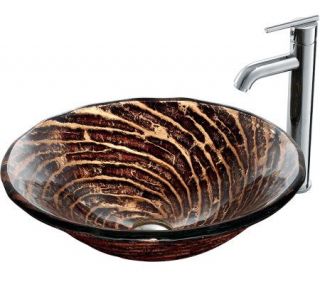 Caramel Vessel Sink in Chocolate Swirl with Chrome Faucet   V118868