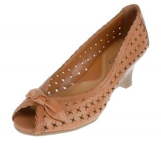 Whats What by Aerosoles Perforated Leather Peep Toe Wedges —