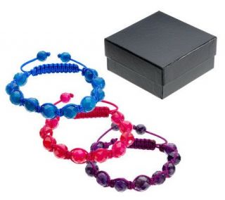 Gemstone Bead Set of Three Macrame Single Row Bracelets, Boxed