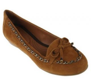 Makowsky Suede Moccasins w/ Chain Detail Trim —