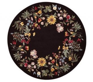 Royal Palace 5x5 Round Hand Hooked Floral Fields Wool Rug —