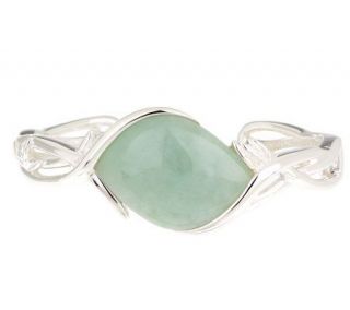 Chinese Jade Sterling Essence of Life Hinged Cuff Bracelet —