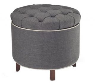 Tufted Fabric Storage Ottoman with Reversible Tray Top —