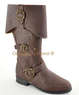  Mens Brown Carribean Pirate Halloween Costume Knee Boots Shoes