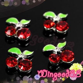 10pcs Lovely Cherry Sweet Fruit 3D Rhinestone Nail Art Glitter Slices