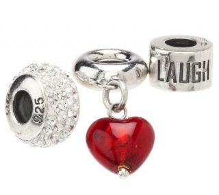 Prerogatives Sterling Set of 3 Live Laugh Love Beads with Box