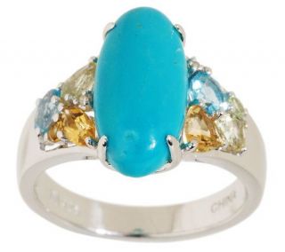 Oval Turquoise & 1.00 ct tw Multi gemstone Sterling Ring —