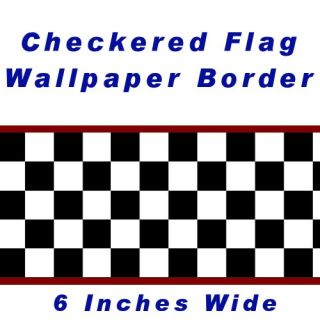 New Checkered Flag Cars NASCAR Wallpaper Border 6 inch Red Edge
