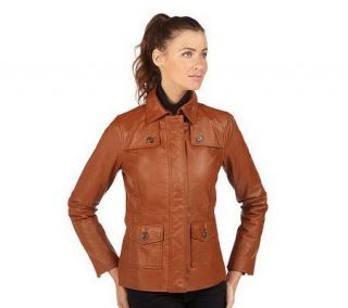 Isaac Mizrahi Live Zip Front Leather Jacket with Pockets —