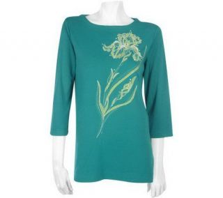Bob Mackies Embroidered Floral 3/4 Sleeve T shirt Series —