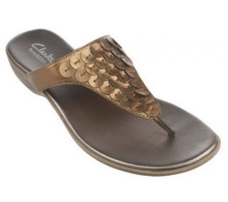 Clarks Bendables Leather Thong Sandals w/Embellishment —