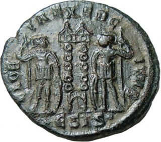 Constantine II AE Two Soldiers Two Standards Spears & Globe Authentic