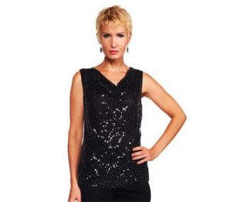 Joan Rivers Cowl Neck Shell With Sequins —
