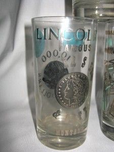 set of 6 vintage souvenir drinking glasses gold teal 349