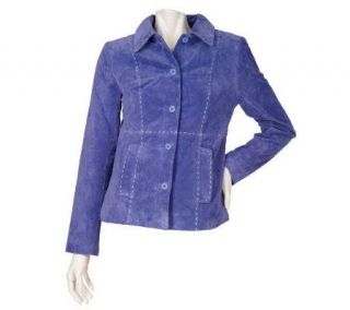 Dialogue Suede Button Front Jacket with Contrast Topstitching