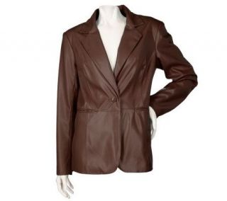 Susan Graver Faux Leather Blazer with Animal Print Lining   A45251