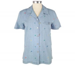Denim & Co. Denim Floral Embroidered Camp Shirt —