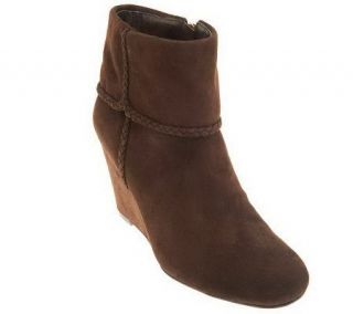 Isaac Mizrahi Live Suede Wedge Booties with Fold Over Cuff — 