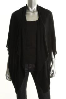 Cris New Black Silk Drapey Open Front Cardigan Top Sweater One Size