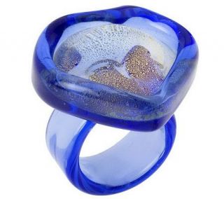 Murano Glass Free Form Heart Shaped Ring w/18K Gold Foil —