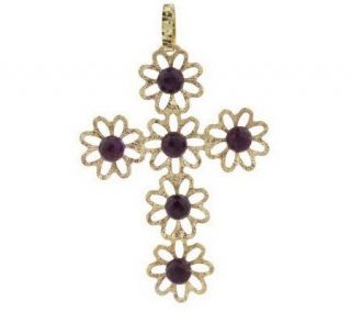 As Is Vicenza Gold Gemstone Bead Floral Cross Pendant, 14K Gold 
