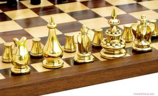 COURIER CHESS SET SOLID BRASS WITH INLAID 8 X 12 BOARD   MEDIEVAL GAME