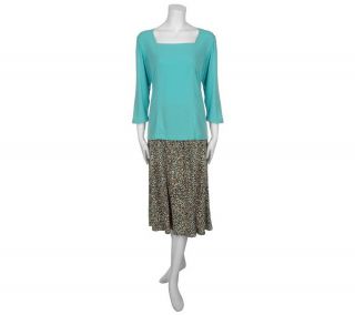 Susan Graver Liquid Knit Mosaic Print Skirt and Solid Top —