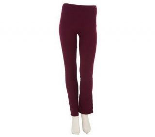 Susan Graver Stretch Cotton Full Length Knit Leggings with Buttons 