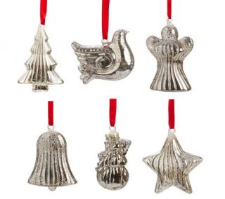Set of 6 Antiqued Glass Ornaments with Gift Boxes by Valerie