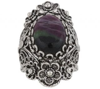 Artisan Crafted Sterling Ruby in Zoisite Floral Butterfly Ring