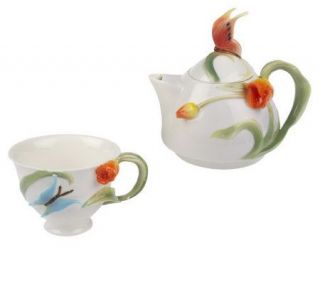 Tea for One Porcelain Handpainted 2 pc. Teapot & Teacup Set — 