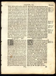 1538 Coverdale 1st Diglot Bible Leaf RARE Gospel of Luke Woodcuts