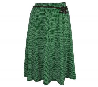 Citiknits Textured 6 Gore Skirt with Ribbon & Flower Belt —