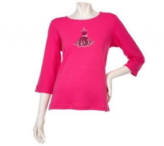 Quacker Factory Party Girls Embellished 3/4 Sleeve T shirt —