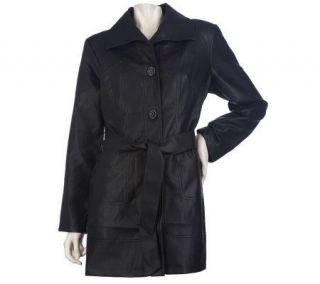 Susan Graver Faux Leather Belted Fully Lined Jacket —