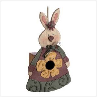 Country Folk Art Bunny Rabbit Wood Bird House Birdhouse