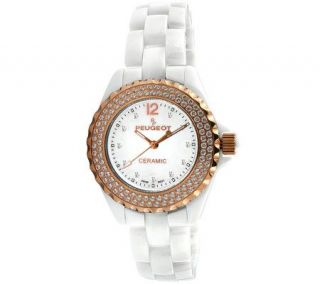 Peugeot Womens Ceramic Swarovski Crystal WhiteDial Watch   J308588
