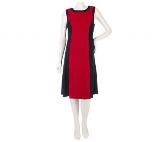 Susan Graver Ponte Knit Sleeveless Color Block Dress   A216997