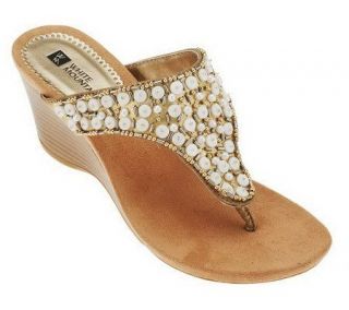White Mountain Niche Embellished Wedge Thong Sandals —