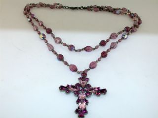NICKY BUTLER FACETED AMETHYST CRYSTAL CROSS PENDANT NECKLACE
