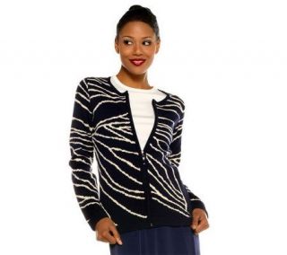 Susan Graver Zip Front Long Sleeve Printed Sweater —