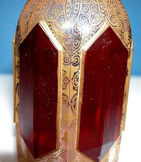 Bohemian Crystal Perfume Bottle with Gilt, Ruby Windows & Crystal