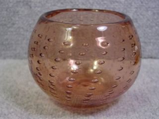 Signed Smoky Cranberry Bubble Glass Vase