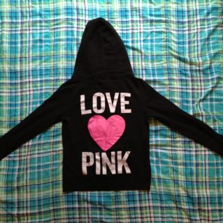 Victorias Secret Pink Full Zip Black Hoodie Size Medium