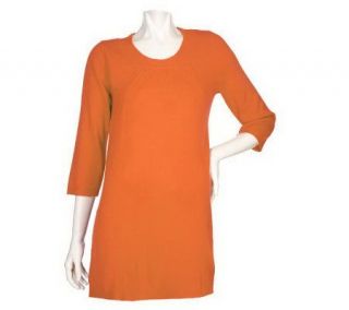 Susan Graver Plush Knit 3/4 Sleeve Tunic Sweater with Pockets   A91297