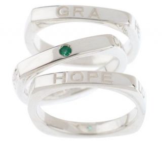 Sterling Silver Irish Stack Message Rings with Emeralds   J146798