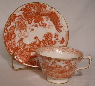 Royal Crown Derby China Red Aves Cup Saucer Crazed