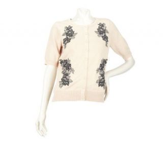 Linea by Louis DellOlio Cardigan with Embroidered Lace Detail