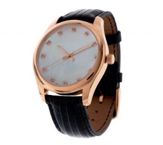Bronzo Italia Mother of Pearl Diamond Accent Dial Leather Strap Watch 