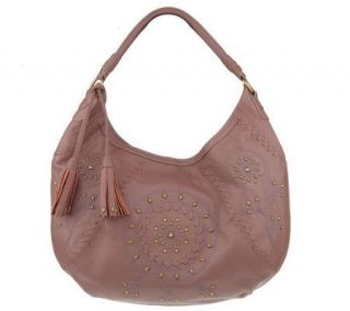 Fiore by Isabella Fiore Leather Hobo w/ Embroidery and Stud Details 